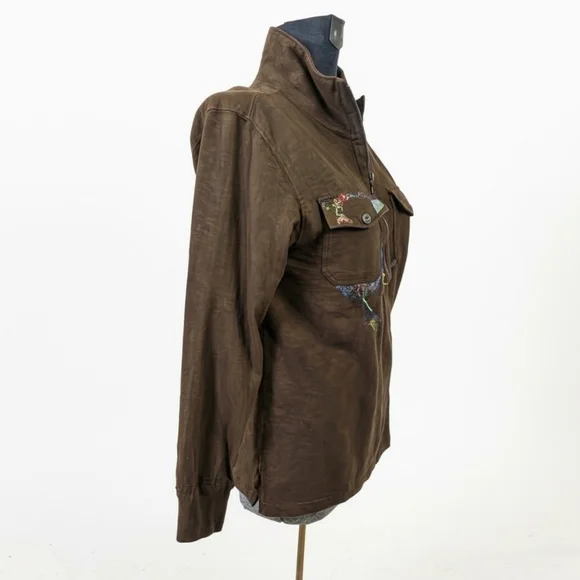 Converse One Star Brown Pullover Upycled with Multicolor Embroidery Size M - Picture 4 of 11